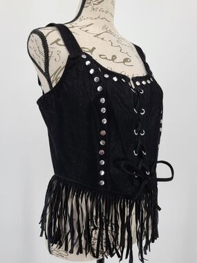 Social Collision Faux Suede Lace Up Front Fringe Crop Top Size Medium